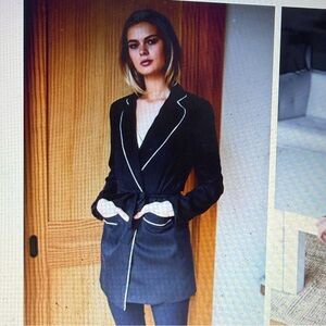 Emerson Fry  “smoking Jacket Black Blazer with White Piping